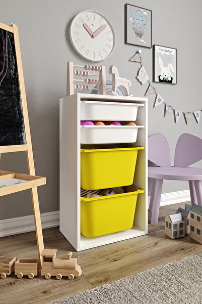 Baby Darling %100 MDF - Small Mono 4 Sepetli Oyuncak Dolabı