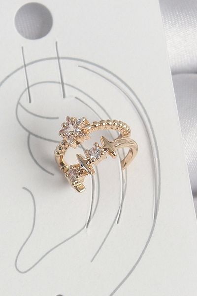 Clariss Brass Gold Color Zircon Stone Star Model Women's Cartilage Earrings