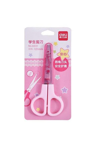 Deli Pink Safty Scissors For Kids Student Diy Paper Scissors 122mm With Sleeve Cutting Tool Statione