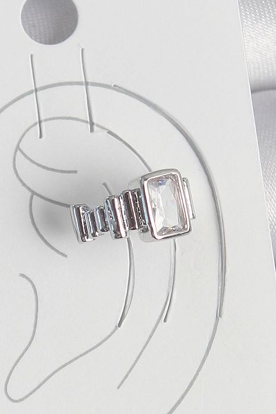 Clariss Brass Silver Color Square Zircon Stone Women's Cartilage Model Earrings