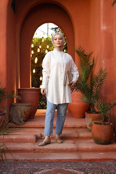 erk giyim Buttoned Hijab Shirt