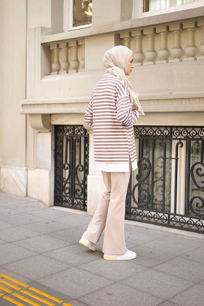 erk giyim Daisy Embroidered Striped 2 Thread Combed Cotton