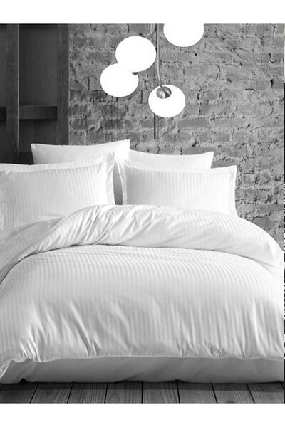 CAQQA Çift Kişilik Çizgili Saten Otel Nevresim Takımı
