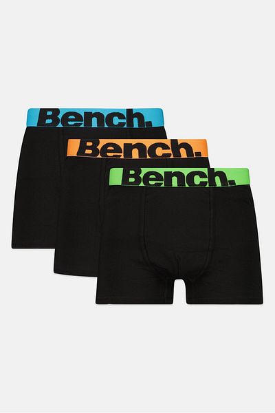 BENCH Men 3 Pack Brand Logo Boxers, Black
