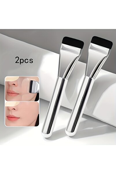 Choice فرشاة كريم أساس بيضاوية الشكل مصنوعة من شعيرات نايلون فائقة النعومة ومضادة للحساسية، قطعتان فضيتان متعددتا الاستخدامات، نصف قطعة