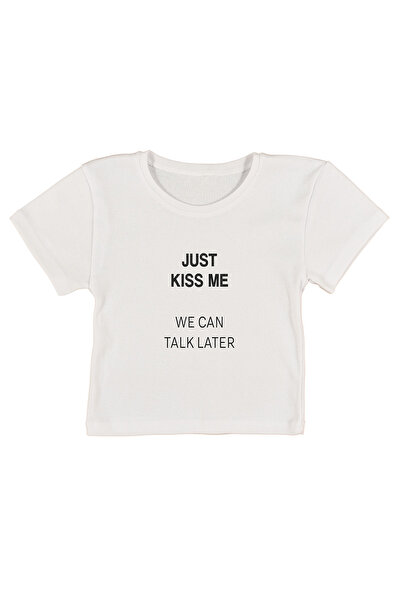 urbvn Kiss Me Printed White Crop Top