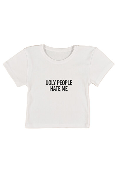 urbvn Hate Me Printed White Crop Top