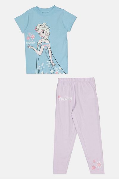 Disney Frozen Toddlers Girl 2 Piece Graphic Print Top And Bottom Pajama Set, Multicolor