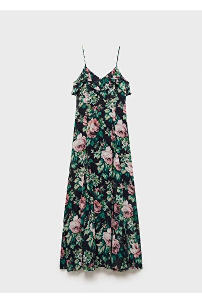 MANGO Woman Çiçek desenli fırfırlı elbise