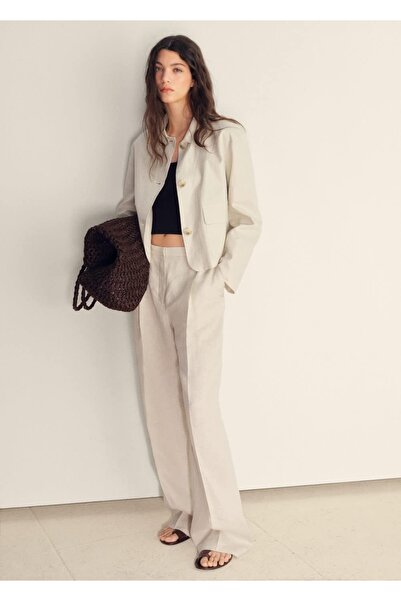 MANGO Woman Jacket with Pockets Linen Blend