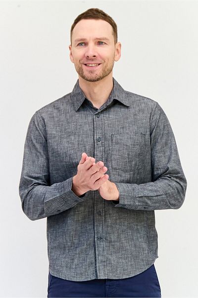 GAP Men Regular Fit Washed Long Sleeve Casual Shirt, Charcoal