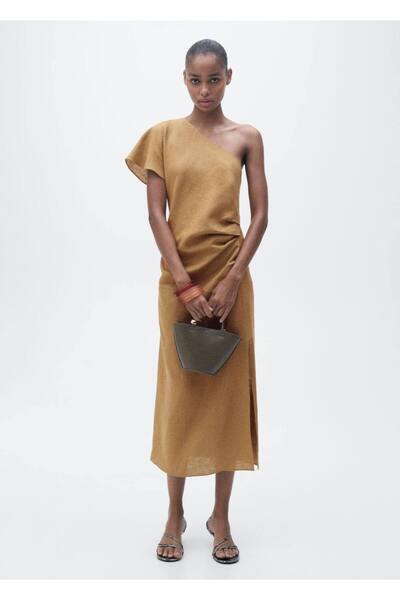 MANGO Woman Asimetrik Keten Elbise