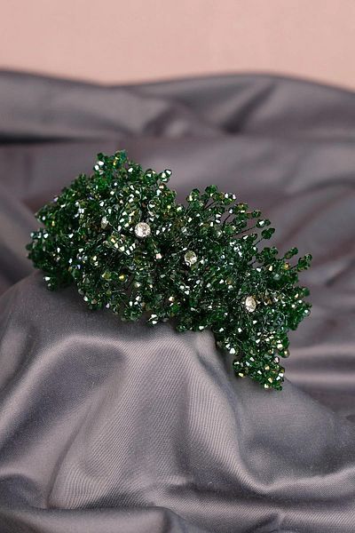 Hayalperest boncuk Green Bella Flower Motif Beaded Bridal Henna Crown