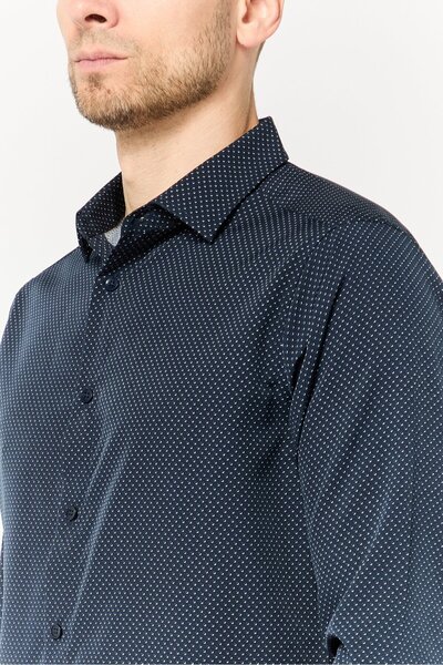 Scotch & Soda Men Modern Fit Allover Print Long Sleeves Dress Shirt, Navy