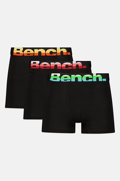 BENCH Men 3 Pack Brand Logo Boxers, Black