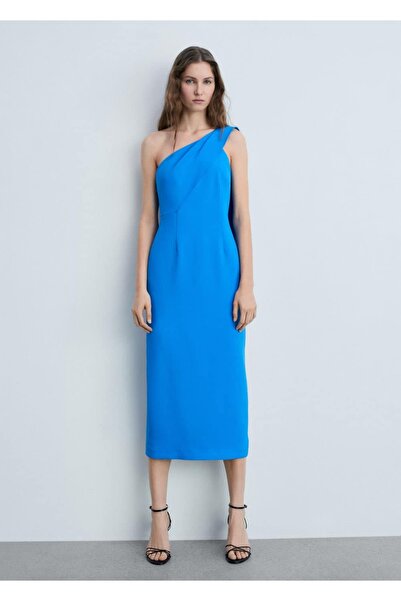 MANGO Woman Asimetrik yaka midi elbise