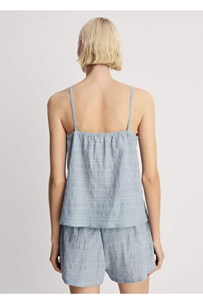 MANGO Woman Gofre Dokuma Çizgili Pamuklu Iki Parça Pijama
