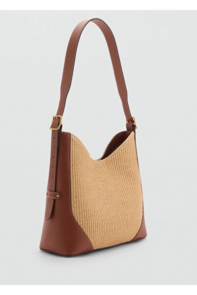 MANGO Woman Contrast Canvas Shoulder Bag