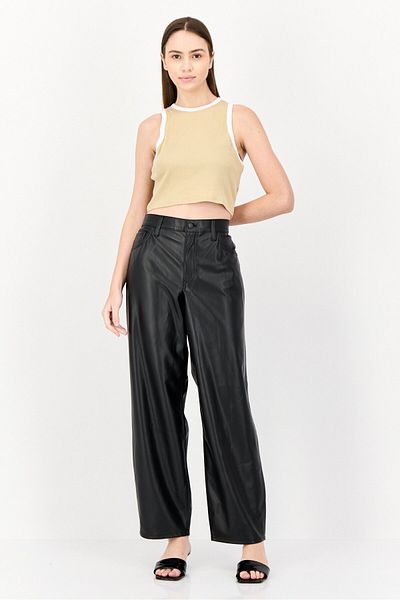 Levi's Women Regular Fit Solid Faux Leather Straght Leg Pants, Black