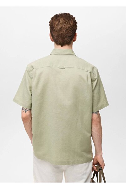 MANGO Man Keten karışımlı kısa kollu gömlek