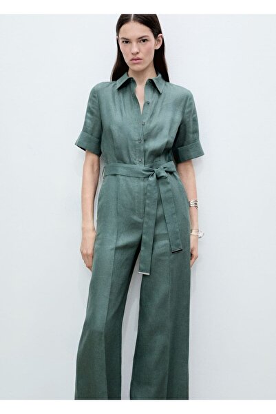 MANGO Woman Keten gömlek tulum