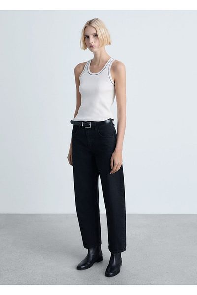 MANGO Woman Blouse Rib with Contrast Trim