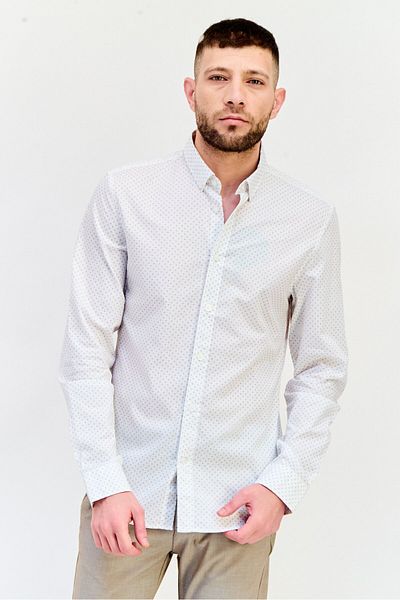 CELIO Men Slim Fit Allover Print Long Sleeves Casual Shirt, White