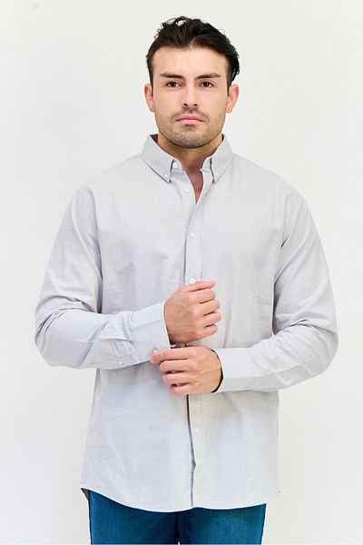 Algspar Men Regular Fit Solid Long Sleeves Casual Shirt, Light Grey
