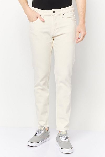 CELIO Men Slim Fit Solid Stretchable Denim Jeans, Cream