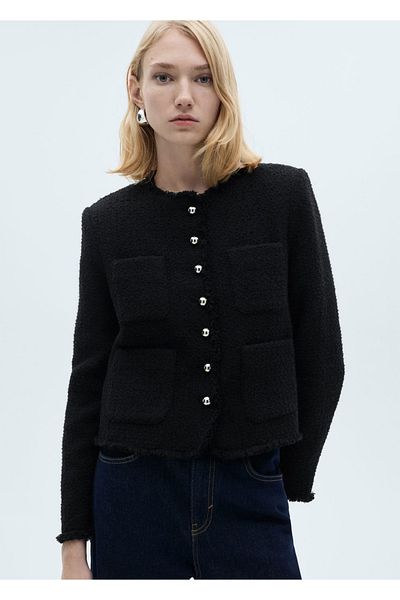 MANGO Woman Jewelled Tweed Jacket with Buttons