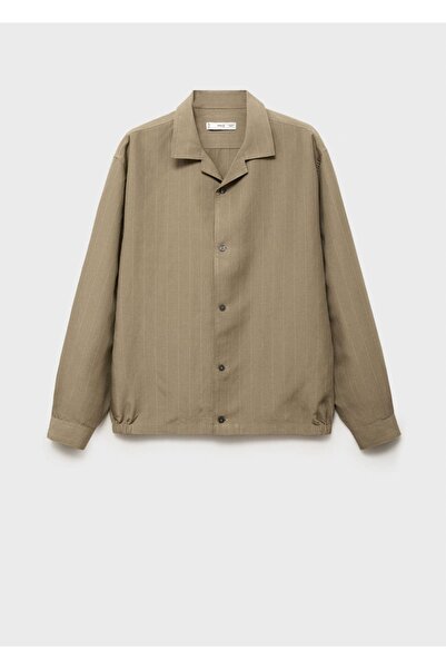 MANGO Man Diplomatik Çizgili Keten Karışımlı Gömlek Ceket