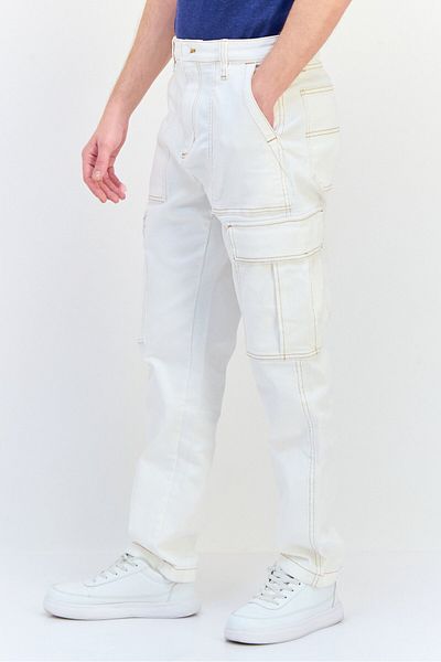 CELIO Men Regular Fit Solid Stretchable Cargo Jeans, White