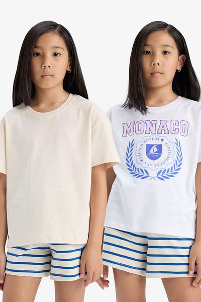 DeFacto Κοντομάνικο μπλουζάκι για κορίτσια Relax Fit Crew Neck 2 τεμαχίων D9430a825sm