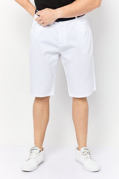 DeFacto Men Textured Belted Basic Shorts, White