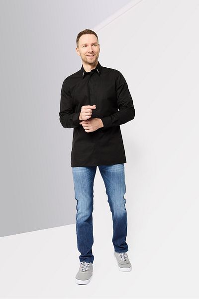 Givenchy Men Contemporary Fit Patch Logo Long Sleeve Casual Shirt, Black