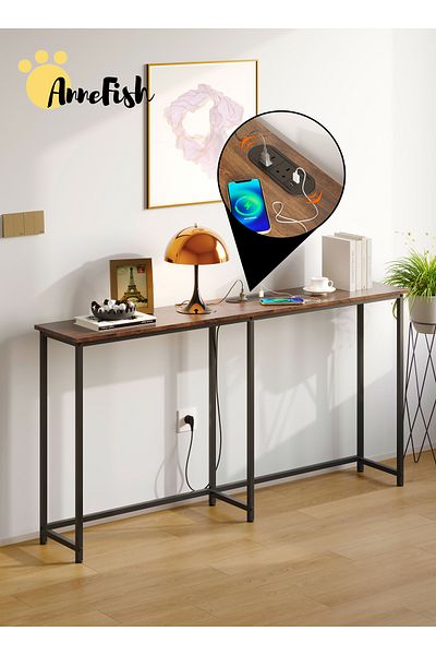 AnneFish Console Table with Power Outlet Sofa Table Entryway Table for Couch Hallway Entrance Living Room