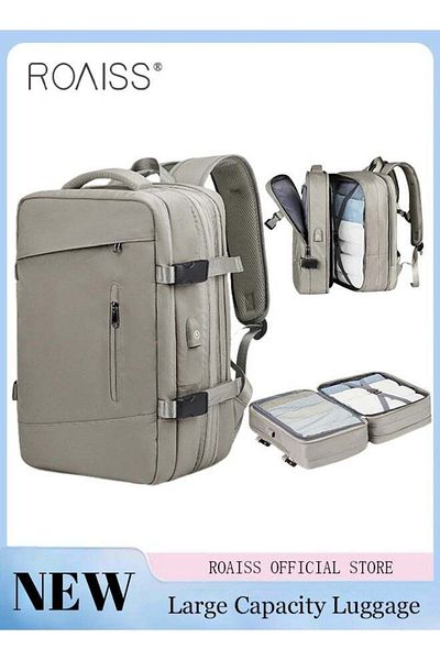 ROAISS Carry-On Luggage Backpack Unisex Backpack with External Charging Interface, Wet and Dry Separation,