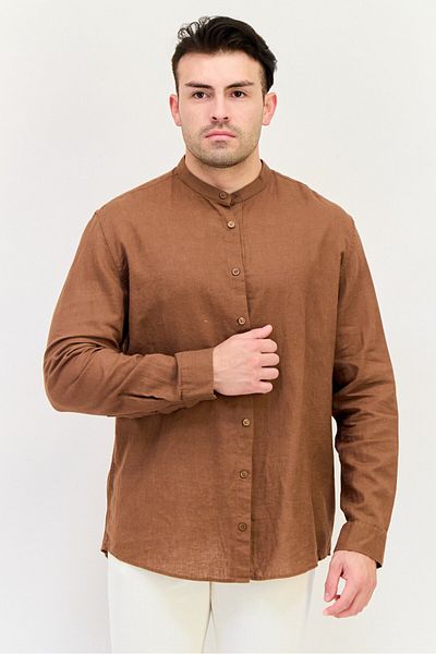 CELIO Men Regular Fit Solid Long Sleeves Casual Shirt, Brown