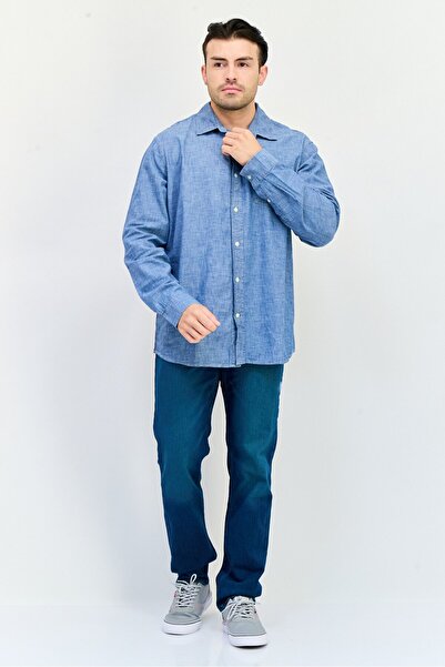 GAP Men Regular Fit Long Sleeve Chambray Shirt, Washed Navy