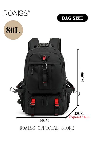 ROAISS Men's Outdoor Sports Mountaineering Bag, External Charging Port, Independent Shoe Compartment, Large