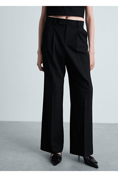 MANGO Woman Düz kesim kumaş pantolon
