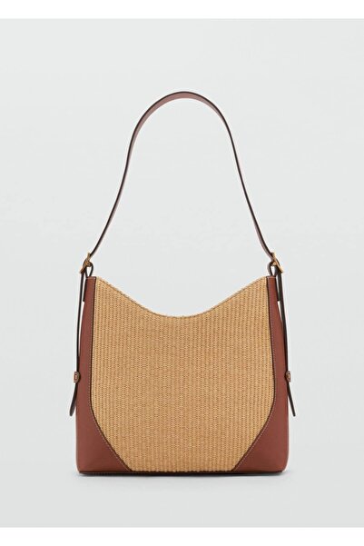 MANGO Woman Contrast Canvas Shoulder Bag