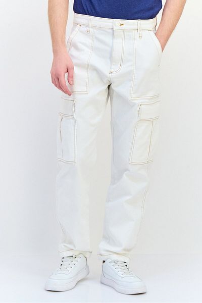 CELIO Men Regular Fit Solid Stretchable Cargo Jeans, White