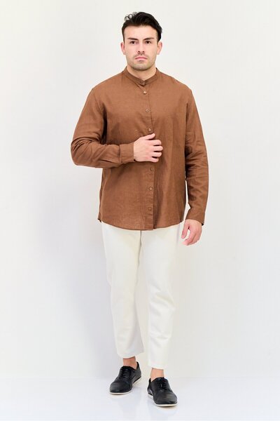 CELIO Men Regular Fit Solid Long Sleeves Casual Shirt, Brown