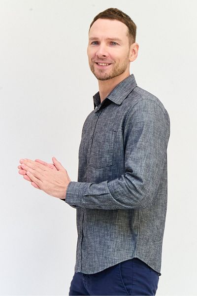 GAP Men Regular Fit Washed Long Sleeve Casual Shirt, Charcoal