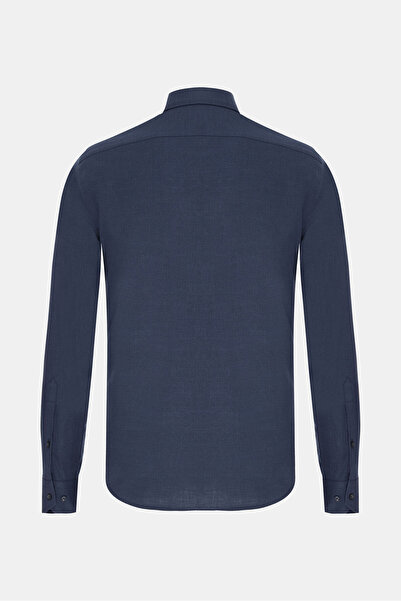 W Collection İndigo Düz Flanel Soft Yaka Gömlek