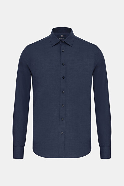 W Collection İndigo Düz Flanel Soft Yaka Gömlek