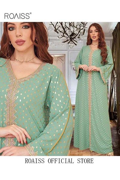ROAISS Women Luxury V-neck Polka Dots Robe Maxi Dresses Exclusive Styles Modern Stylish Abaya