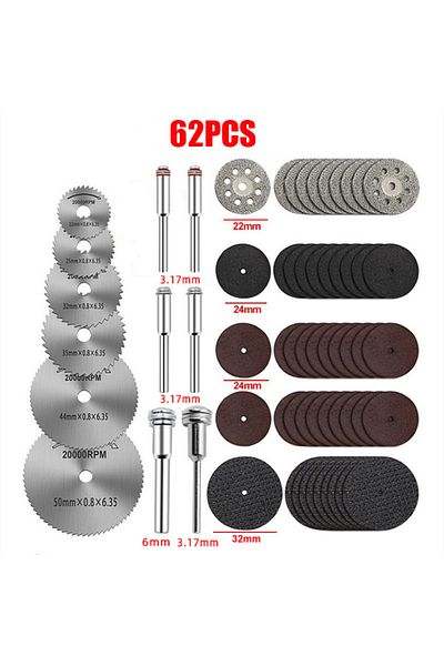 Choice 62pcs HSS Mini Circular Saw Blade Set Resin Cut-Off Wood Cutting Disc Diamond Metal Saw Blade Pow...