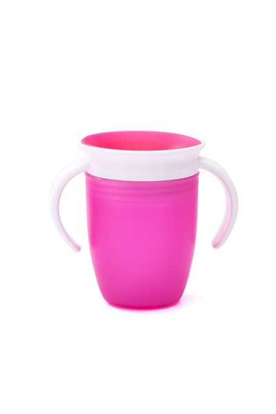 Choice pink Baby Water Cups 360 Degrees Rotated Baby Learning Drinking Cup with Double Handle Flip Lid Leak